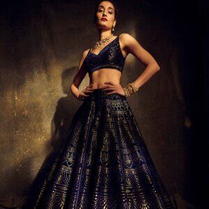 Seema Gujral Midnight Blue Embroidered Lehenga Set